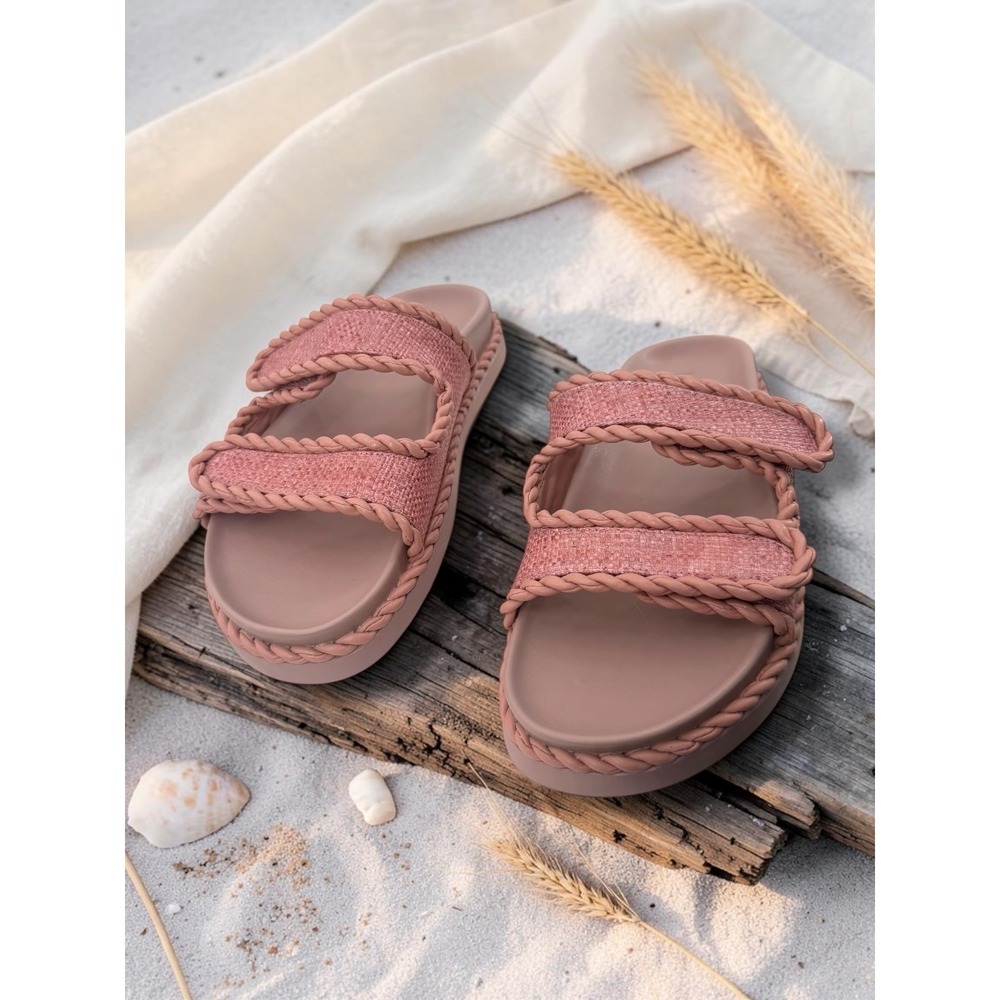 Loft Pink Raffia Braided Rope Platform Slide Sandals‎ 8M - Picture 5 of 7